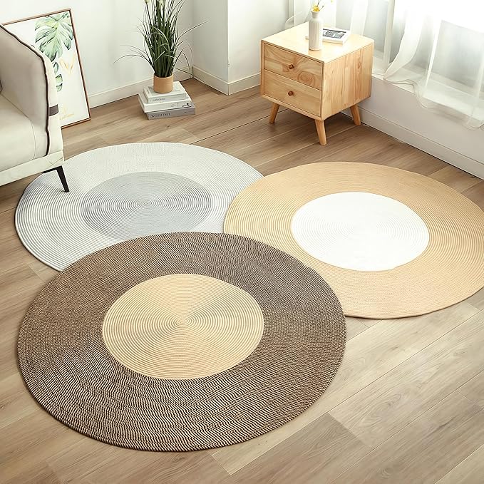 Cotton Rope Area Rug for Cats, Cat Scratching Rug, Washable Round Vintage Reversible Woven Tassel Rug, Soft and Stylish Home Accent, Easy Clean, Multiple Sizes (Gray, 40" (100cm))