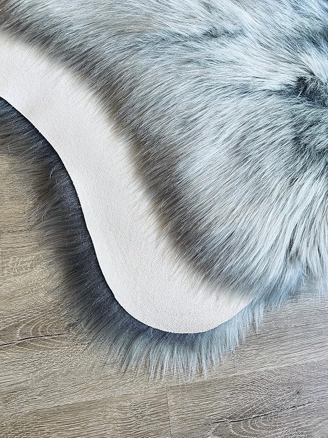 LAMBZY Faux Sheepskin Super Soft Hypoallergenic Silky Shag Rug for Living Room, Kids Room, Sofa (Duo Decto 12 Pelts 6'x12', Grey)