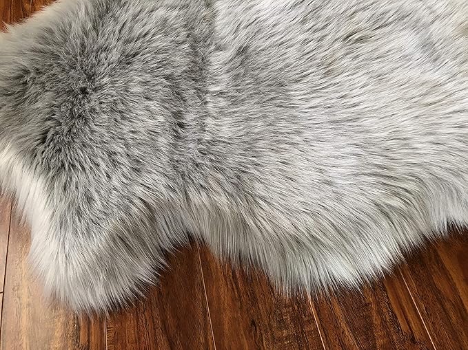 Free Shape Luxury Soft Fluffy Shag Area Rug Duo Decto 12 Pelts 6'x12', 180x360cm - Vegan Fur Ultra Soft Indoor Carpet Nursery Rugs for Bedroom Home Decor, Grey
