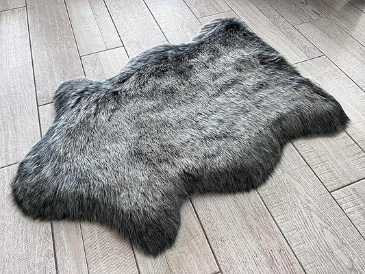 Free Shape Luxury Soft Fluffy Shag Area Rug Single 2'x3',60x90 cm - Vegan Fur Ultra Soft Indoor Carpet Nursery Rugs for Bedroom Home Decor, Black with White Tips