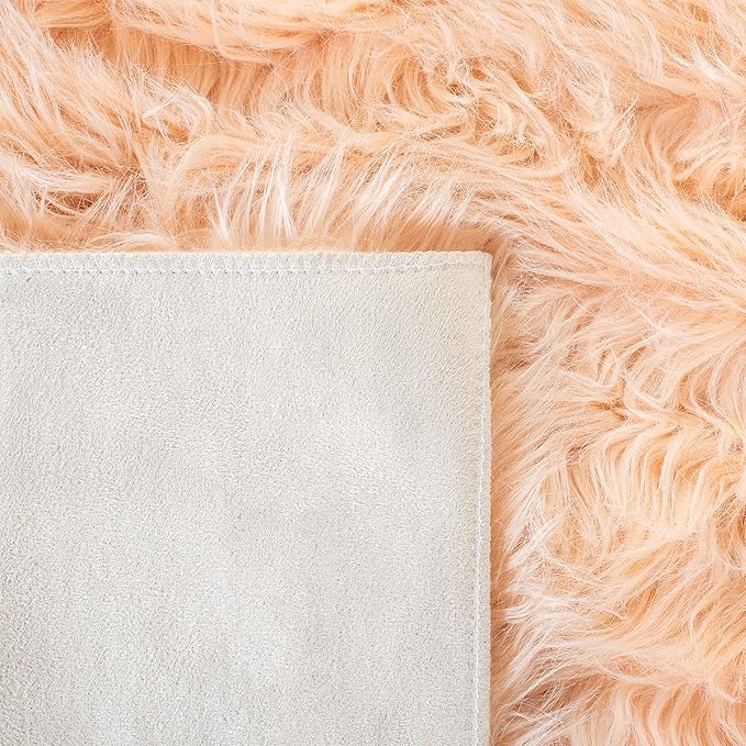 SAFAVIEH Faux Sheep Skin Collection 3' x 5' Light Pink FSS235U Silken Glam 2.35-inch Thick Area Rug